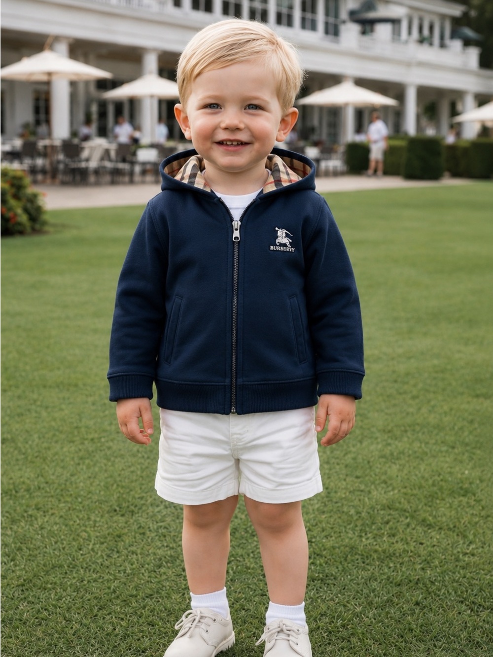 Burberry Baby Golf Hooded Full Zip Long Sleeve Logo Sweater Nova Check Jacket